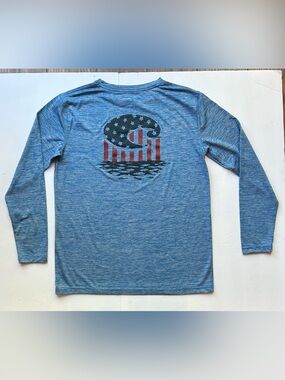 Costa Men’s S Heather Blue Performance Long Sleeve Tee